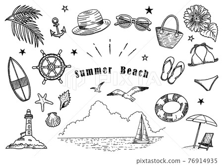 夏日沙灘插畫套裝手繪線描01 76914935