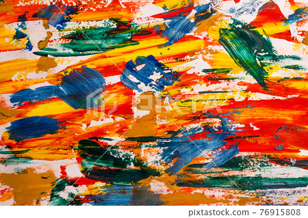 yellow-red-green oil paint brush strokes on paper. multicoloure yellow-red-green oil paint brush strokes on paper. multicoloure 76915808