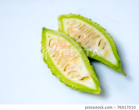 Balsam Pear, Bitter Cucumber, Leprosy Gourd, Bitter Gourd isolated on white background. Balsam Pear, Bitter Cucumber, Leprosy Gourd, Bitter Gourd isolated on white background. 76917010