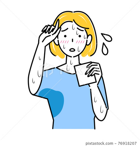 Women who are in trouble with extreme sweating constitution Sweat that does not stop Face sweat Side sweat Arm sweat Illustration Simple vector 76918207