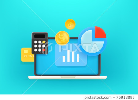 Work with stats concept. 3d style cute vector illustration Work with stats concept. 3d style cute vector illustration 76918895