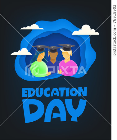 Education day. Group of young students with graduation cap. Cutout style vector illustration Education day. Group of young students with graduation cap. Cutout style vector illustration 76918902