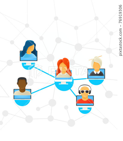 Abstract scheme of modern computer network. People working via social network 76919306