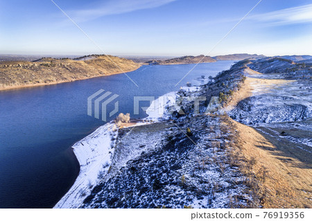 Horsetooth Reservoir in winter aerial view Horsetooth Reservoir in winter aerial view 76919356