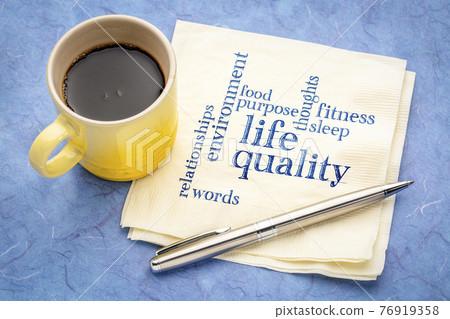 life quality concept - napkin word cloud 76919358