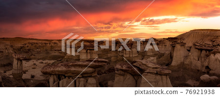 Panoramic landscape view of unique rock formation in the desert of New Mexico 76921938