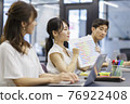 Business scene of three men and women during a meeting in the office 76922408