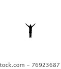 Silhouette of a person raising their hands. Silhouette of a lonely person standing in the middle. Silhouette of a person. 76923687