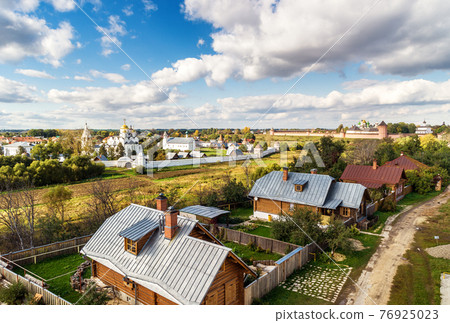 View of Suzdal, Golden Ring of Russia. Intercession convent (Pokrovsky monastery) in distance. View of Suzdal, Golden Ring of Russia. Intercession convent (Pokrovsky monastery) in distance. 76925023