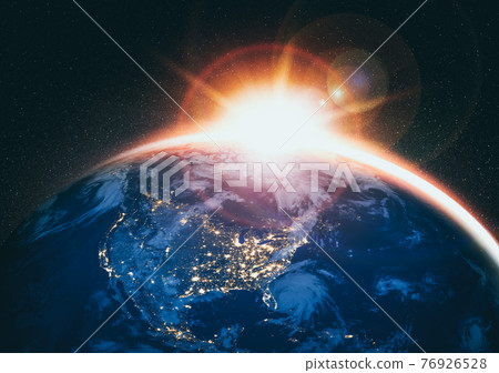 Planet earth globe view from space showing realistic earth surface and world map 76926528