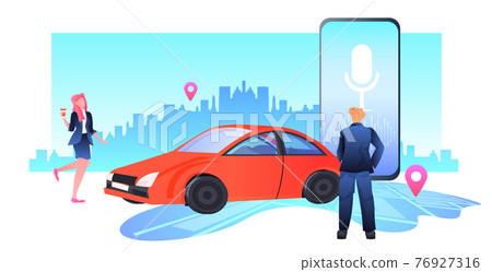 people ordering taxi car in mobile application with voice recognition transportation carsharing service people ordering taxi car in mobile application with voice recognition transportation carsharing service 76927316