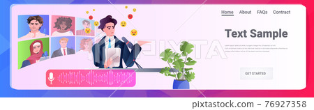 businessman recording podcast live stream online video chat concept portrait horizontal businessman recording podcast live stream online video chat concept portrait horizontal 76927358