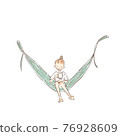 Illustration of a young woman drinking coffee in a hammock 76928609