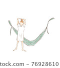 Illustration of a young woman stretching beside a hammock 76928610