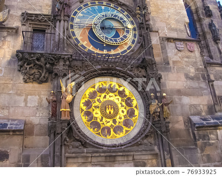 famous old medieval astronomical clock in Czech capital Prague famous old medieval astronomical clock in Czech capital Prague 76933925