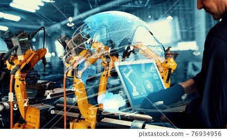 Smart industry robot arms modernization for digital factory tech Smart industry robot arms modernization for digital factory tech 76934956