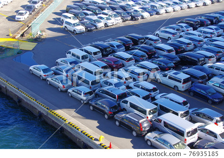 Cars waiting for export at the wharf 76935185