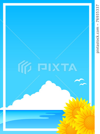 Illustration image of the sea and sunflowers Illustration image of the sea and sunflowers 76935337