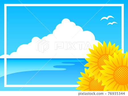 Illustration image of the sea and sunflowers Illustration image of the sea and sunflowers 76935344