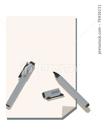 Illustration of note paper and pen. Stationery clip art. Illustration material. 76936231