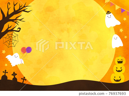 水彩風格萬聖節可愛框架背景矢量圖（萬聖節） 76937693