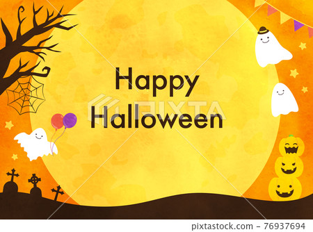 水彩風格萬聖節可愛框架背景矢量圖（萬聖節） 76937694