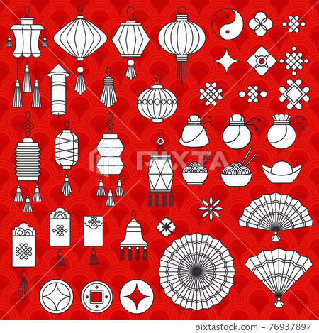 Set of Chinese, Japanese and Asian traditional decoration Set of Chinese, Japanese and Asian traditional decoration 76937897