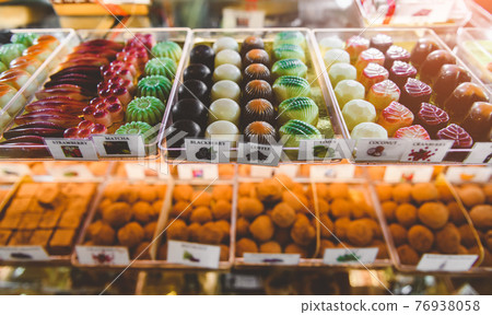 Chocolate mix style present at the snack shop. Chocolate mix style present at the snack shop. 76938058