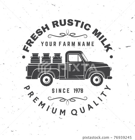 Fresh rustic milk badge, logo. Vector. Typography design with cow silhouette. Template for dairy and milk farm business - shop, market, packaging and menu 76939245
