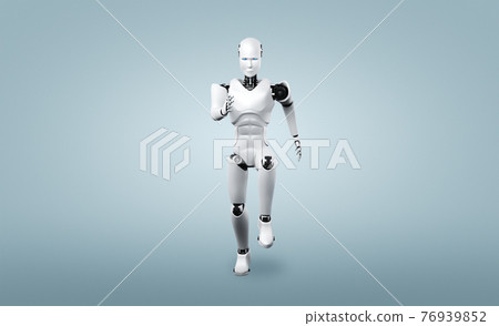 Running robot humanoid showing fast movement and vital energy 76939852