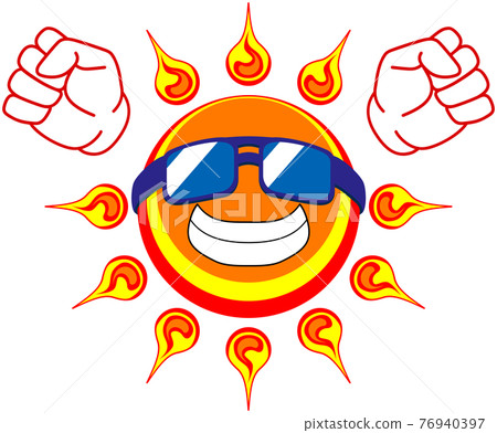 The sun sticking out both fists with sunglasses The sun sticking out both fists with sunglasses 76940397