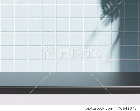 Shelf at ceramic tile wall background, Mock up for display or montage of product or design. 76942075