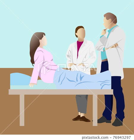 Doctors examine the lying patient. Vector illustration. Doctors examine the lying patient. Vector illustration. 76943297