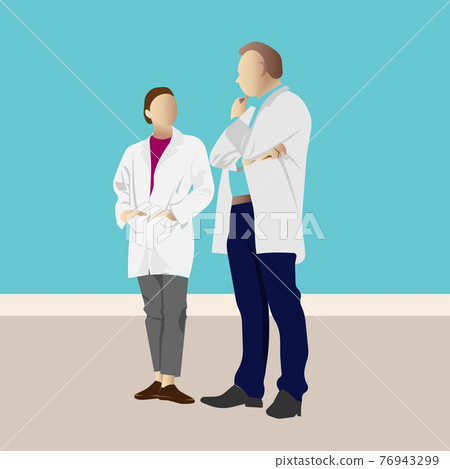 Conversation of doctors in medical clothing. Vector illustration. Conversation of doctors in medical clothing. Vector illustration. 76943299
