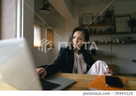 Remote home female pajamas relaxing 1 Remote home female pajamas relaxing 1 76944124