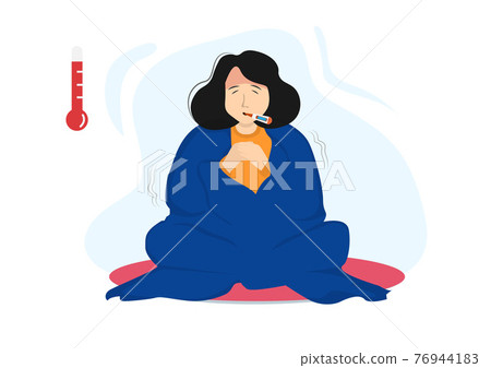 Female characters sick with coronavirus Concept of health problems and viral infectious diseases. Flat vector illustration 76944183