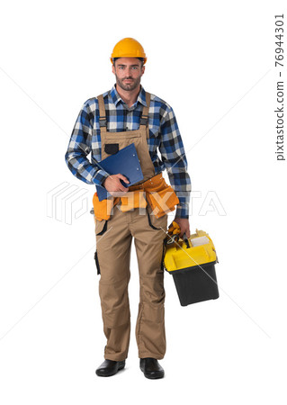 Contractor worker isolated on white 76944301