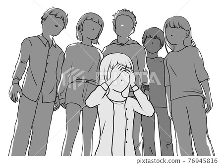 Illustration of a girl undergoing mass bullying 76945816