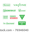 Marks, signs and logos confirming vaccination against the covid-19 coronavirus 76946040