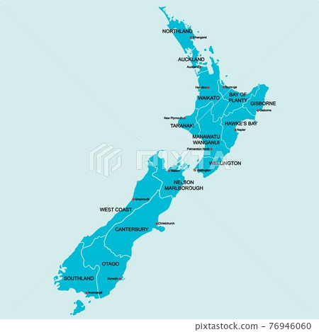 Doodle freehand drawing New Zealand political map with major cities. 76946060