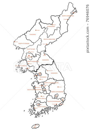 Doodle freehand drawing Korea political map with major cities. 76946076