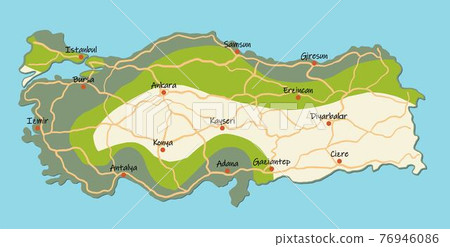 Doodle freehand colorful drawing Turkey map with major cities and highway. 76946086