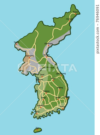 Doodle freehand colorful drawing Korea map with major cities and highway. Doodle freehand colorful drawing Korea map with major cities and highway. 76946091