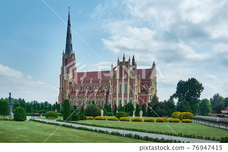 Catholic Church in Gothic  style in Gervyaty . Belarus 76947415