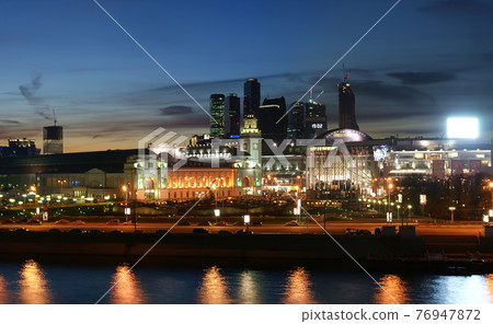 Moscow, Russia. Night. Panoramic view from the embankment of the Moskva River Moscow, Russia. Night. Panoramic view from the embankment of the Moskva River 76947872