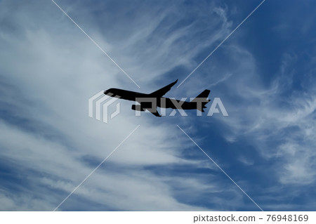 Flight of modern combat fighters on the sky background Flight of modern combat fighters on the sky background 76948169
