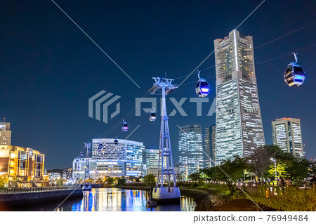 橫濱港未來城市景觀和索道夜景 76949484