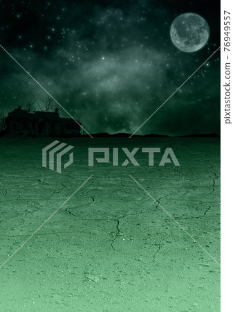 月球土地上廢棄的綠色和夜空乾旱的插圖 月球土地上廢棄的綠色和夜空乾旱的插圖 76949557
