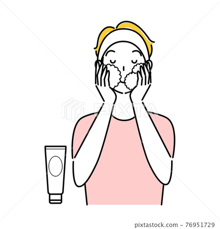 Illustration of a man with rough skin doing skin care Simple vector 76951729