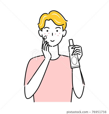 Illustration of a man with rough skin doing skin care Simple vector 76951738